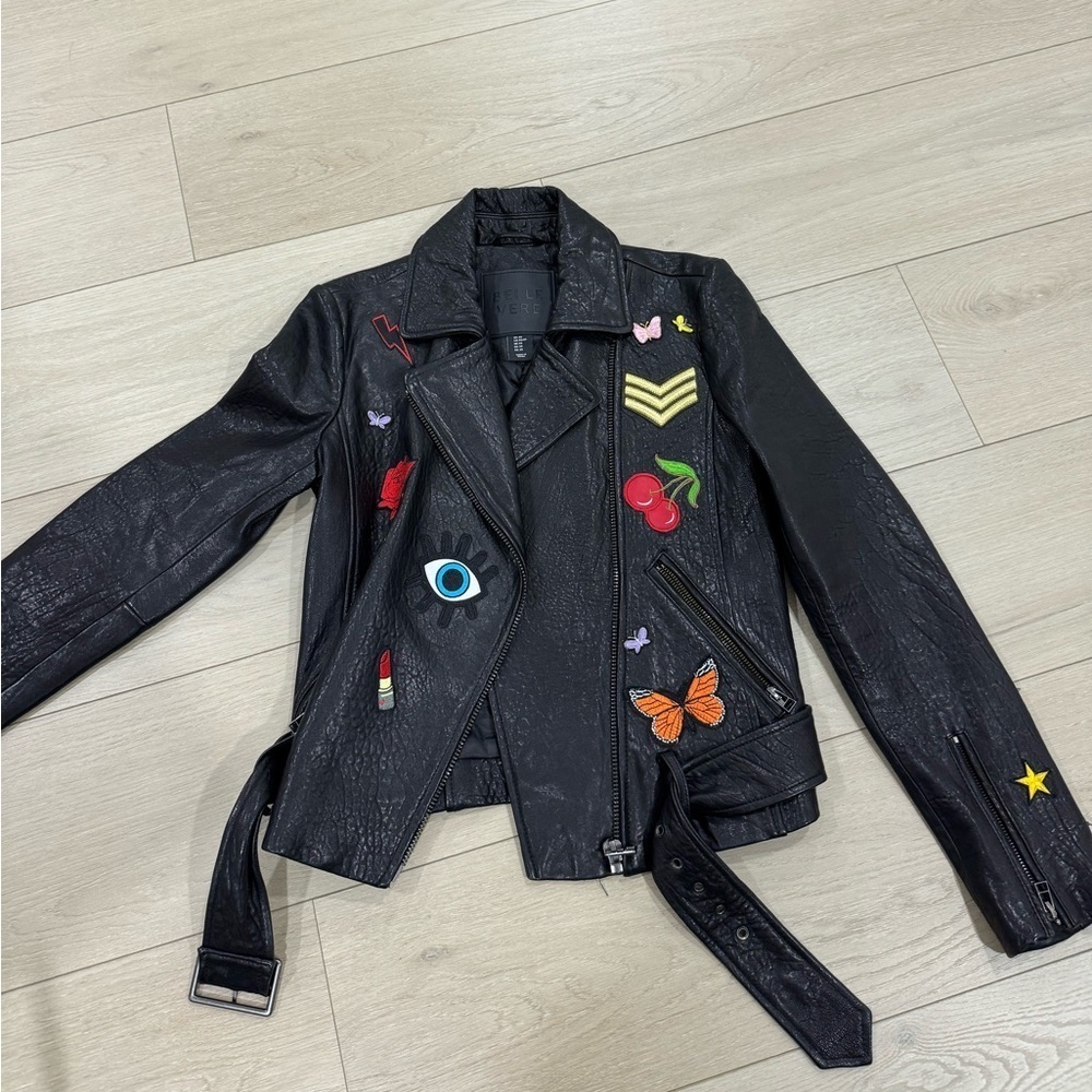 Belle Vere Leather Biker Jacket Emoji Patches - Picture 7 of 11